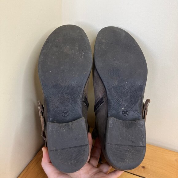 Miz Mooz Savvy Leather Ankle Boots Moto Harness Buckle Strap Brown/Grey - Picture 5 of 7